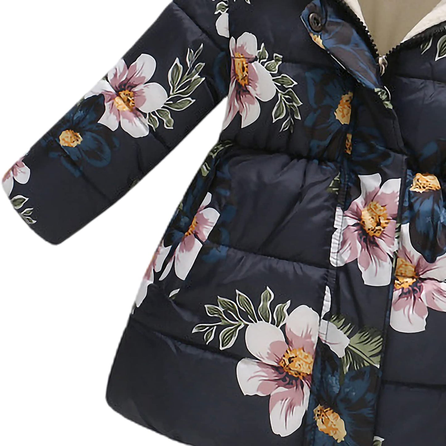 amropi Girls' Floral Winter Jacket with Fur Hood Warm Winter Coat Children's Jacket for 2-10 Years
