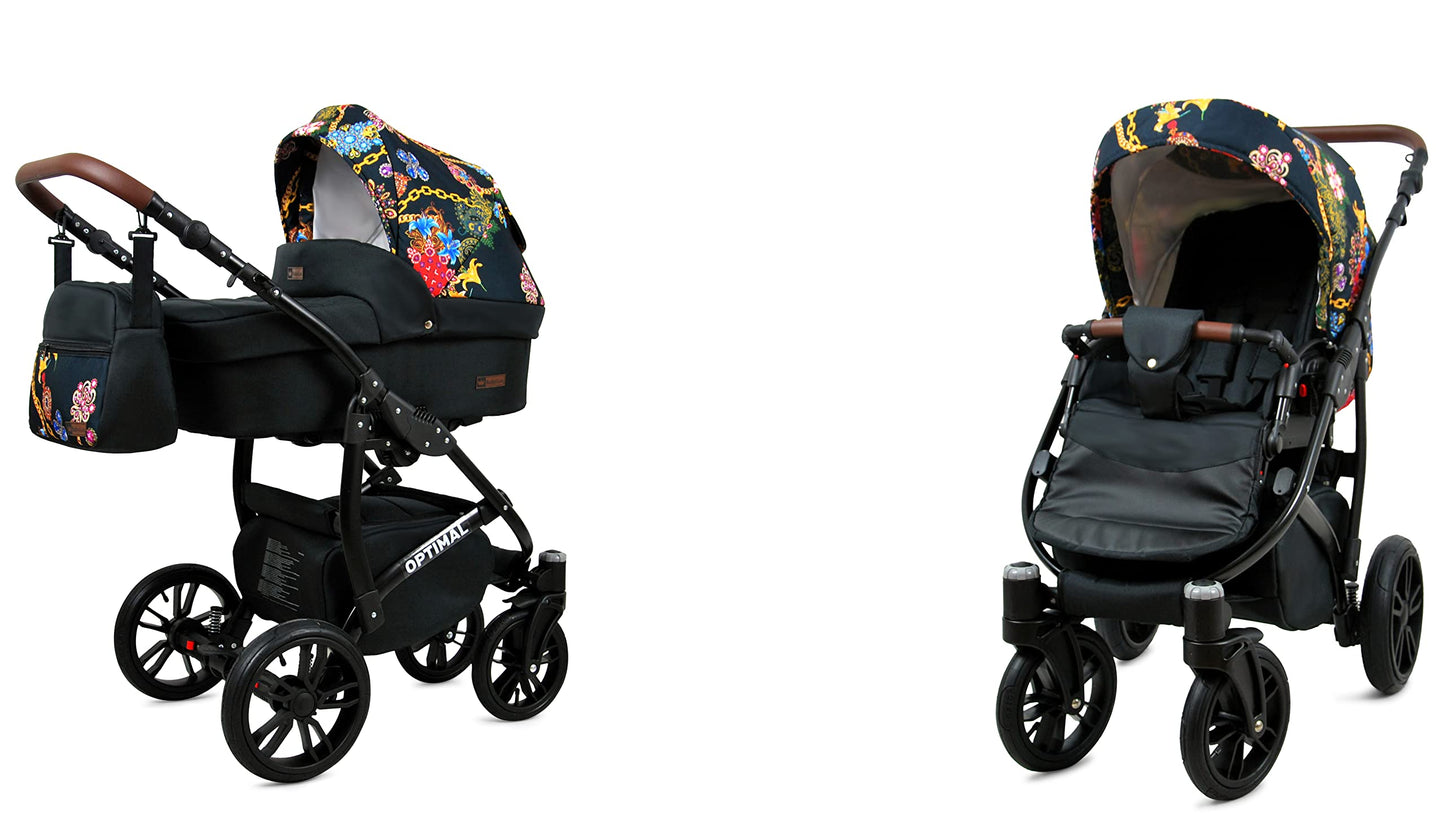 BabyLux® Kinderwagen Set 4 in 1 - Optimal - incl. Babywanne, Buggy Sportsitz, Auto-Babyschale, ISOFIX-Basisstation - Autositz - Kinderwagenset - Kombikinderwagen mit Wickeltasche usw.