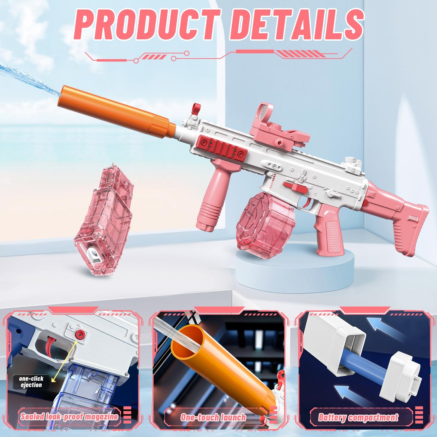 Elektrische Wasserpistole Sehr Stark Wassermaschinenpistole mit Wiederaufladbare Batterie Squirt Gun Wasser Spielzeug bis zu 20ft,Outdoor Water Gun Schießspiel für Erwachsene and Kinder (Blau)