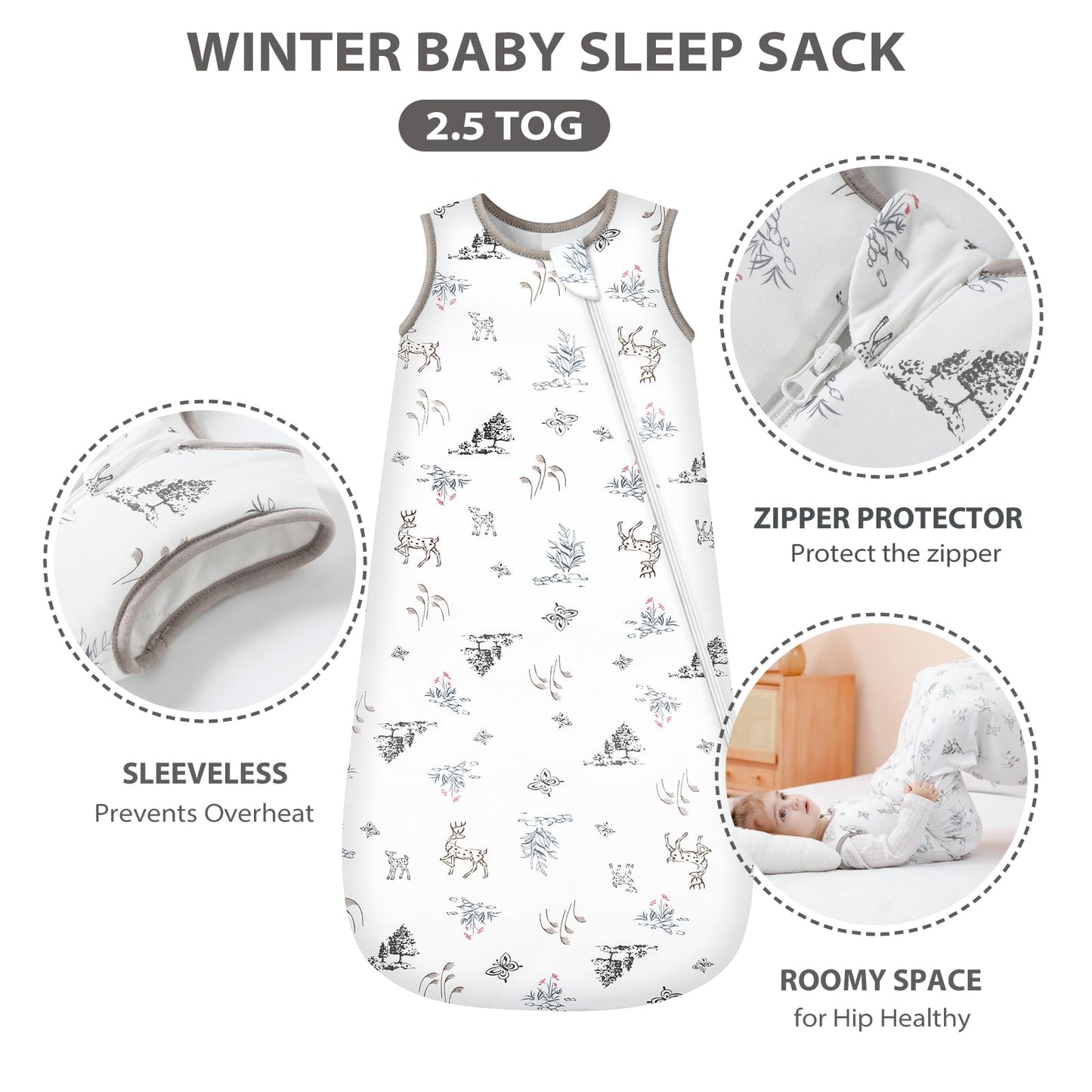 Mosebears Winter Sleeping Bag Baby 2.5 Tog, Bamboo Fibre Baby Sleeping Bag, Extremely Soft and Warm L (18-36 Months)