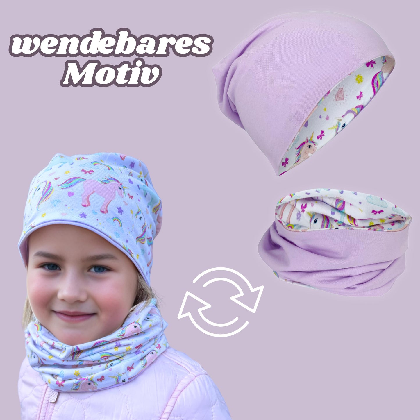 HECKBO Children's Beanie Hat & Scarf, Tube Scarf Set, for Girls and Boys, 95% Cotton, Autumn, Spring, Winter