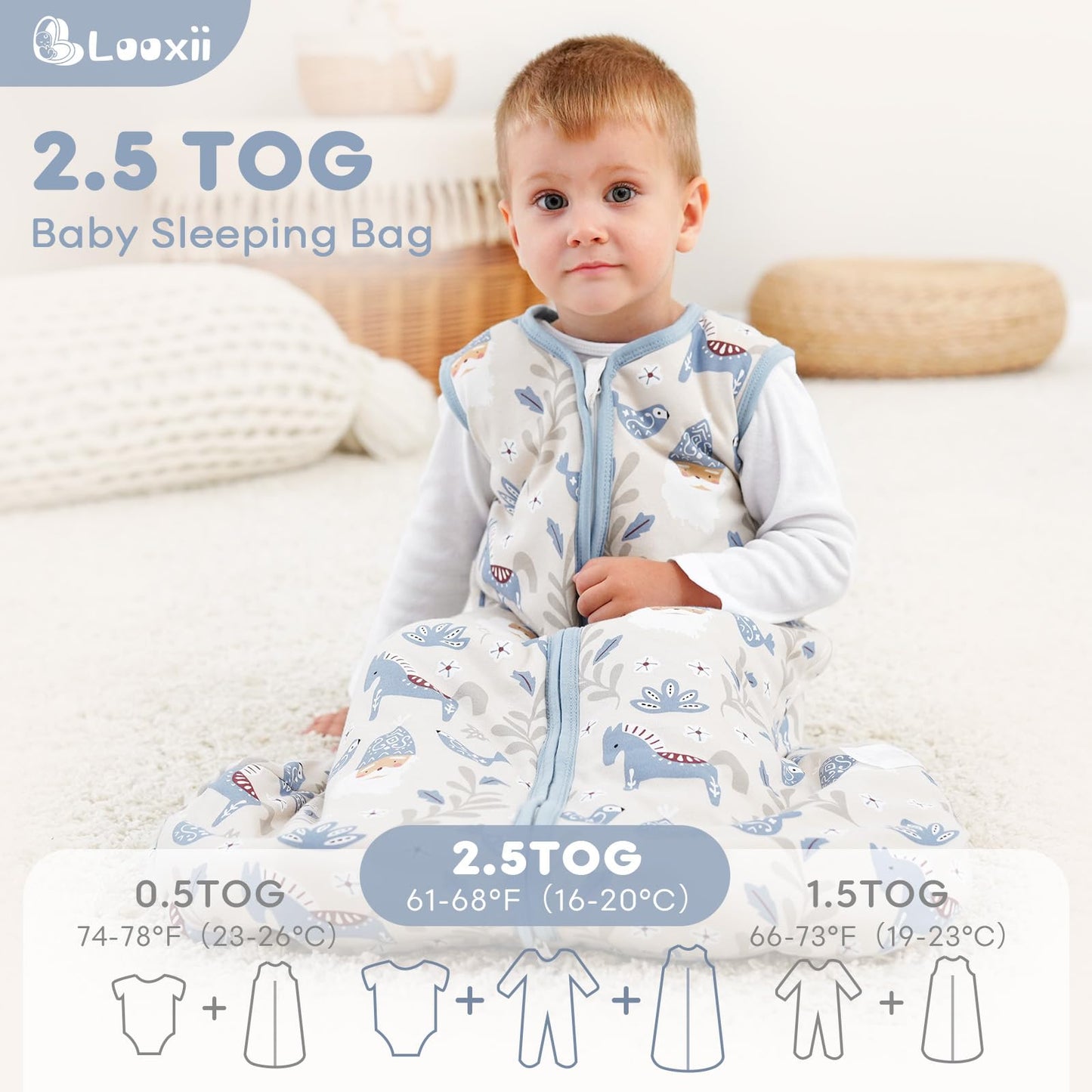 Looxii Baby Sleeping Bag Winter Cotton Winter Sleeping Bag 2.5 TOG Sleeping Bags Warm Baby Sleeping Bag Newborn for Autumn Winter Pink Rabbit 12-18 Months