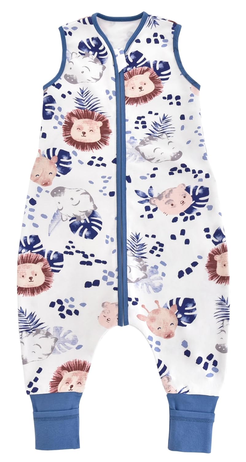 Chilsuessy Baby Sleeping Bag with Legs, 1.5 Tog, Sleeping Bag, 100% Cotton, All-Year Sleeping Bag with Feet, Baby Sleeping Bag, Children, 1.5 Tog/Zebra, 80 cm / Baby Height 85–95 cm