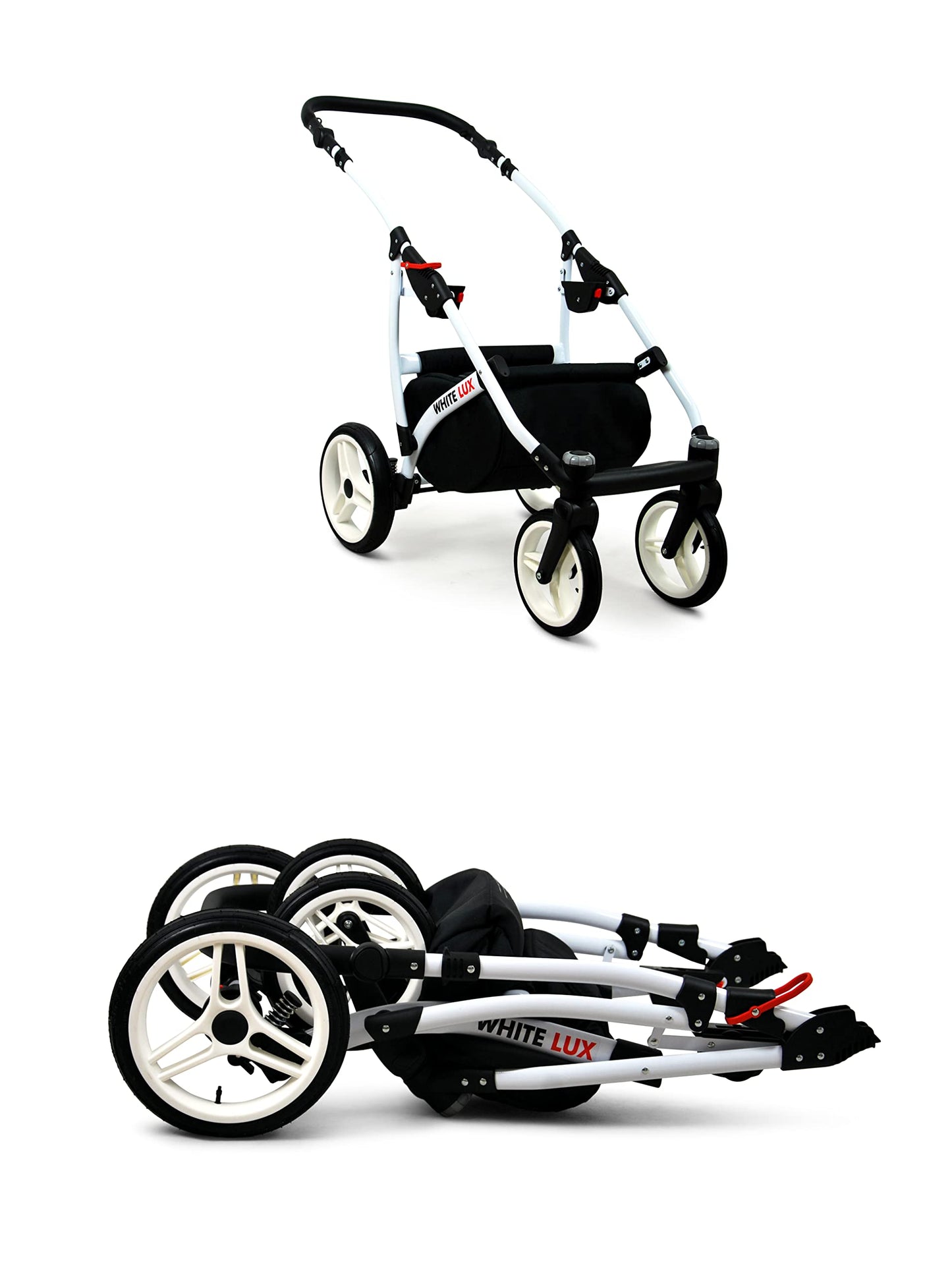BabyLux® Bambimo Kinderwagen Set 3 in 1 - White Lux - incl. Babywanne, Buggy Sportsitz, Auto-Babyschale - Autositz - Kinderwagenset - Kombikinderwagen mit Wickeltasche, Regenschutz usw.