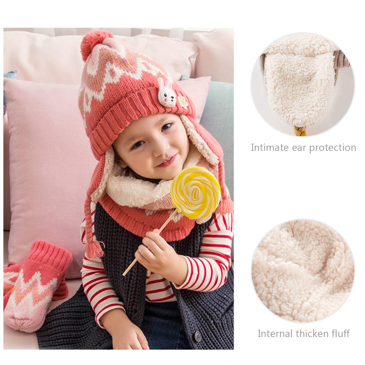 DORRISO Unisex-Baby Jungen Mädchen Mütze Schal Handschuh Set Niedlich Frühling Winter Herbst Beanie Strickmütze Warm Niedlich Klein Fuchs Wintermütze 1-6 Jahre alt