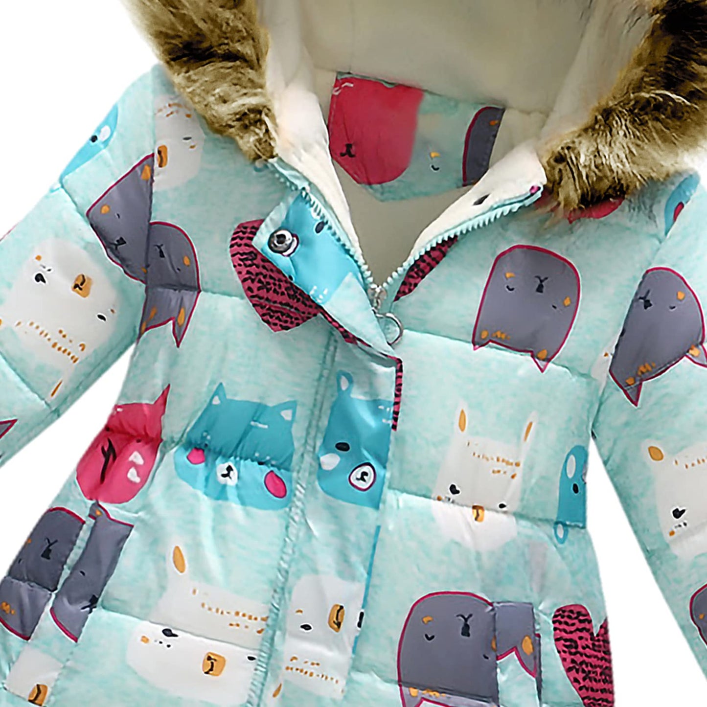 amropi Girls' Floral Winter Jacket with Fur Hood Warm Winter Coat Children's Jacket for 2-10 Years