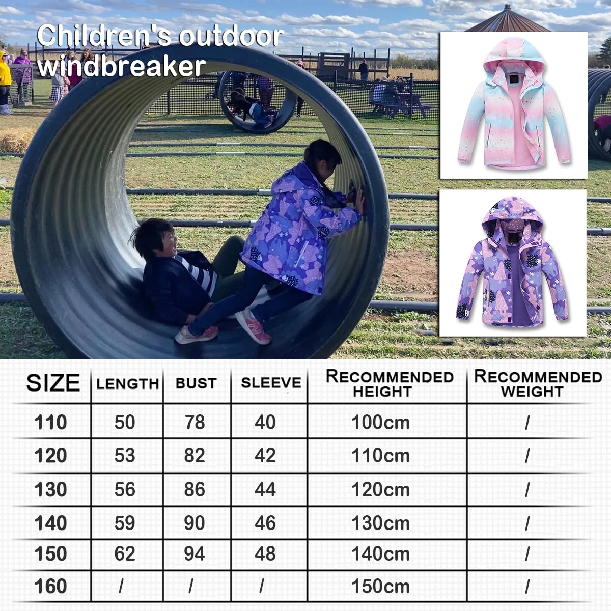 linboo softshell jacket girls' transitional jacket with hood, fleece-lined windbreaker, breathable rain jacket, waterproof outdoor jacket for children
