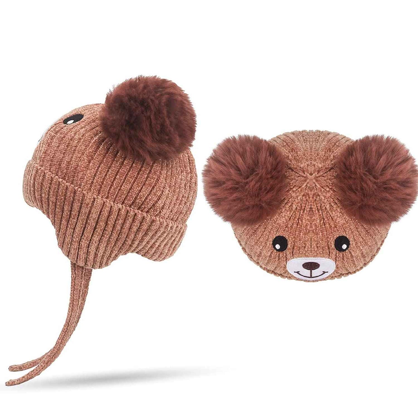 KEELYY Baby Mütze Beanie Strickmütze Herbst Wintermütze Süßer Hut mit Earflap und Bindebändern Warm Hat für Jungen Mädchen