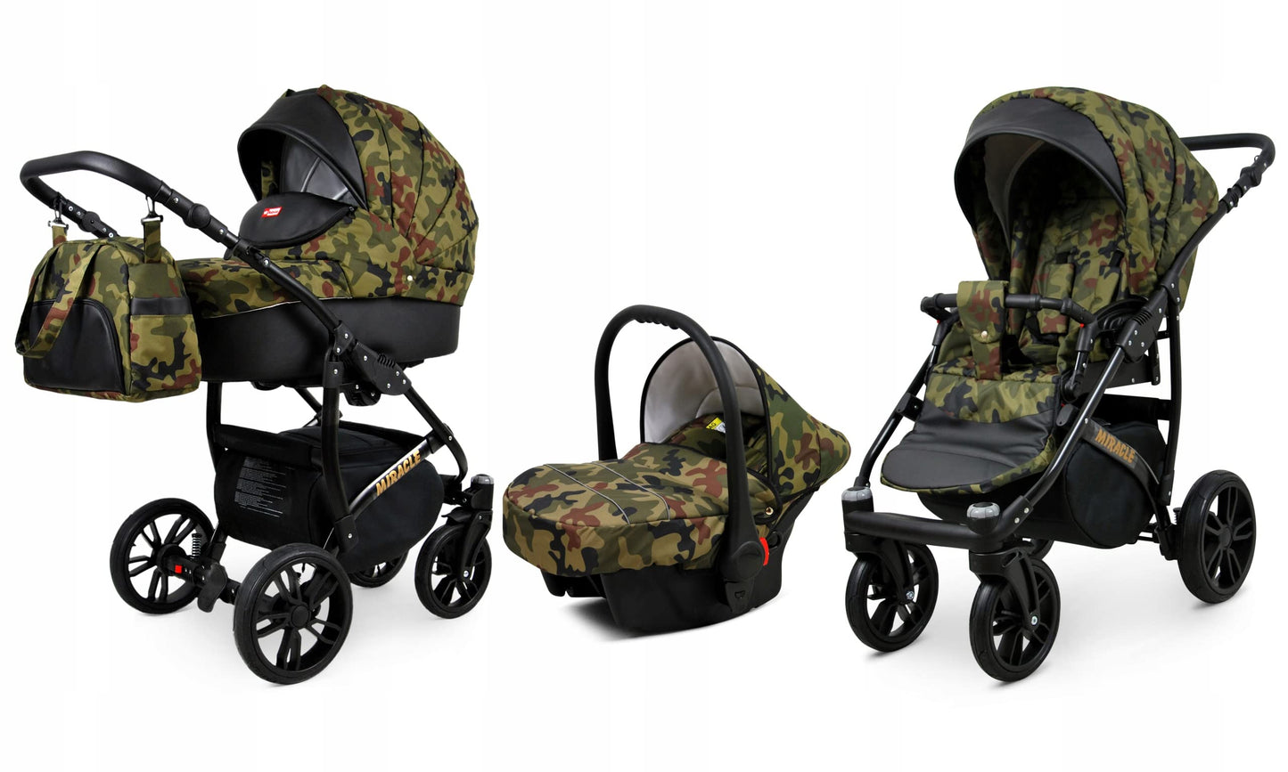 BabyLux Miracle 2-in-1 Baby Pushchair Deep and Pushchair with Accessories Adjustable and Foldable Aluminium Construction Waterproof Non-Removable Wheels Gold Leaf