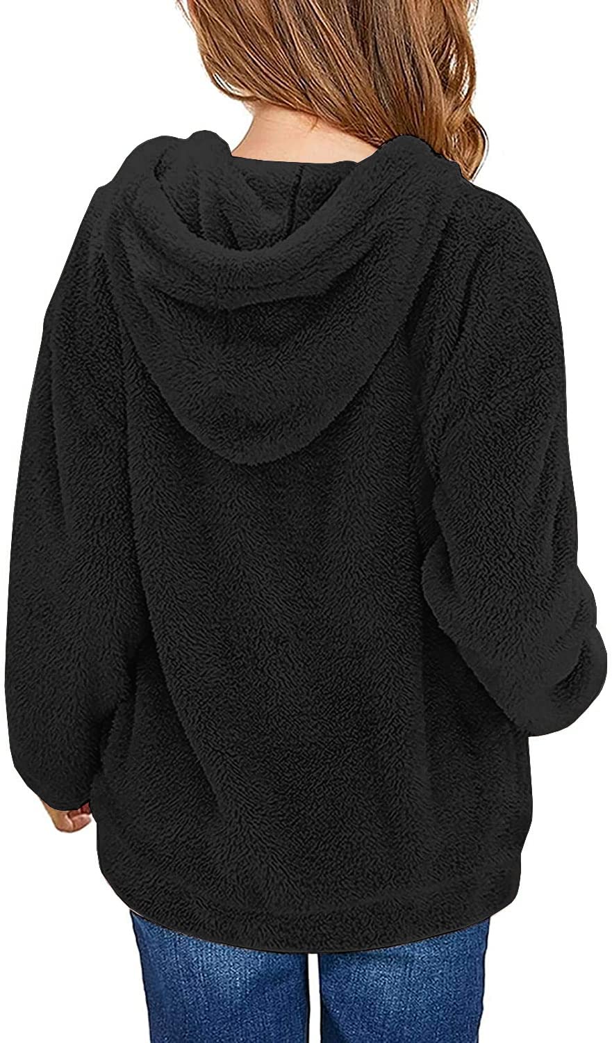 Runcati Girls' Hooded Pullover, Fuzzy Teddy Fleece Sweatshirts with Hood Pockets, Leisure, Warm, Children's Hoodies