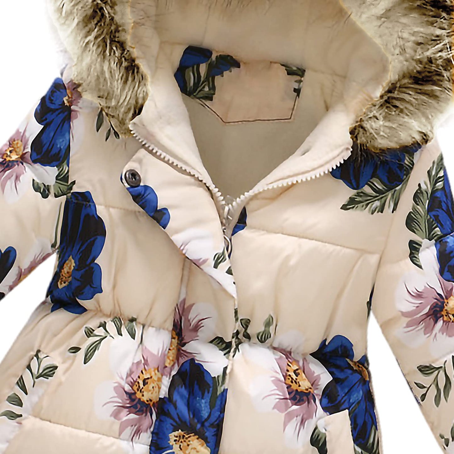 amropi Girls' Floral Winter Jacket with Fur Hood Warm Winter Coat Children's Jacket for 2-10 Years