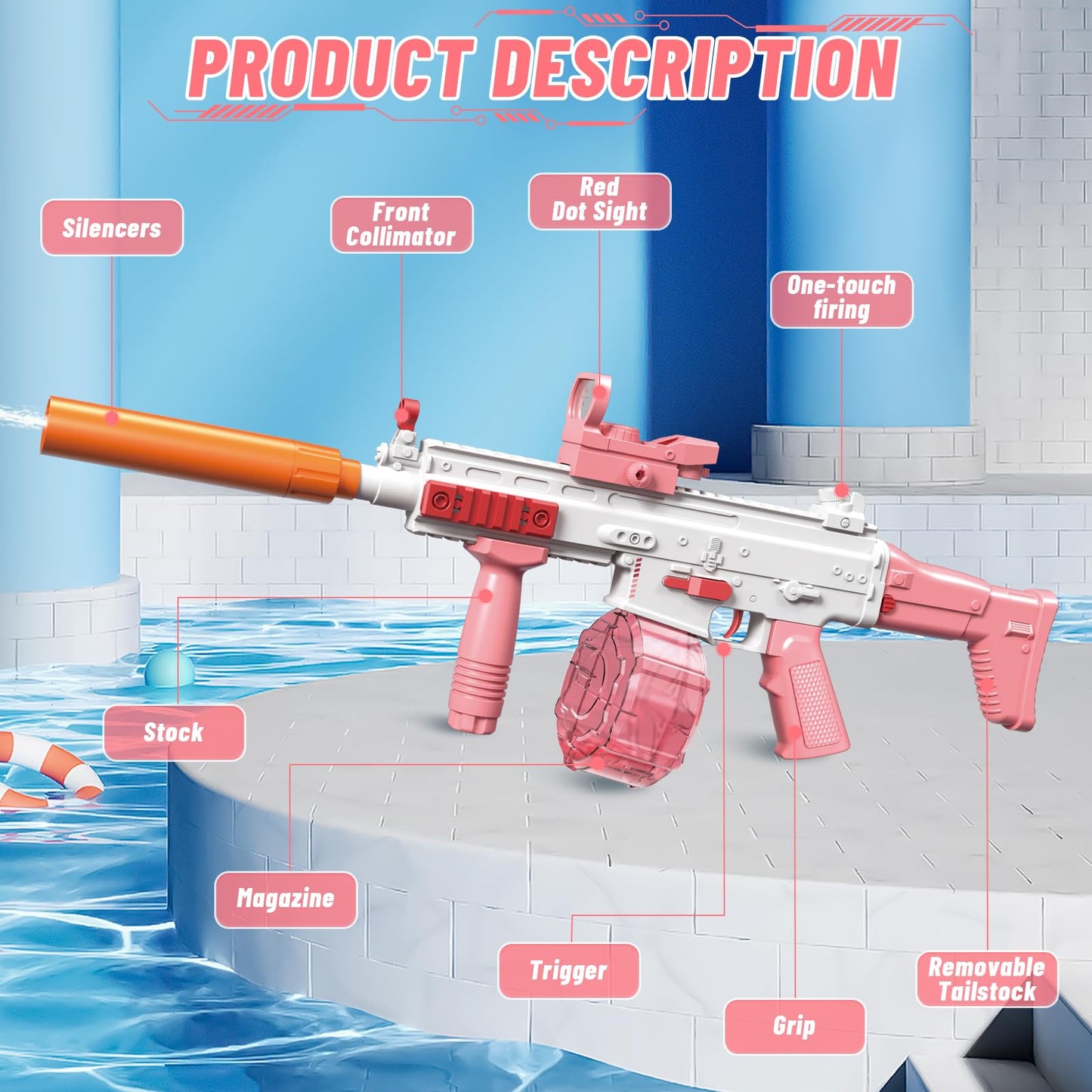 Elektrische Wasserpistole Sehr Stark Wassermaschinenpistole mit Wiederaufladbare Batterie Squirt Gun Wasser Spielzeug bis zu 20ft,Outdoor Water Gun Schießspiel für Erwachsene and Kinder (Blau)