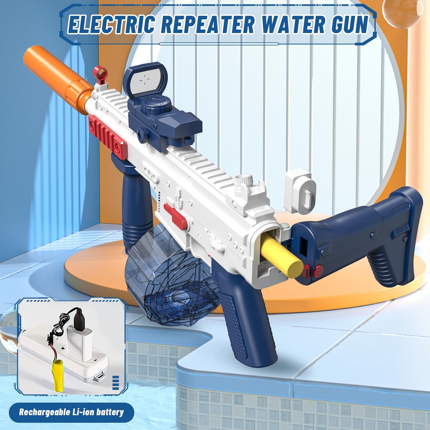 Elektrische Wasserpistole Sehr Stark Wassermaschinenpistole mit Wiederaufladbare Batterie Squirt Gun Wasser Spielzeug bis zu 20ft,Outdoor Water Gun Schießspiel für Erwachsene and Kinder (Blau)