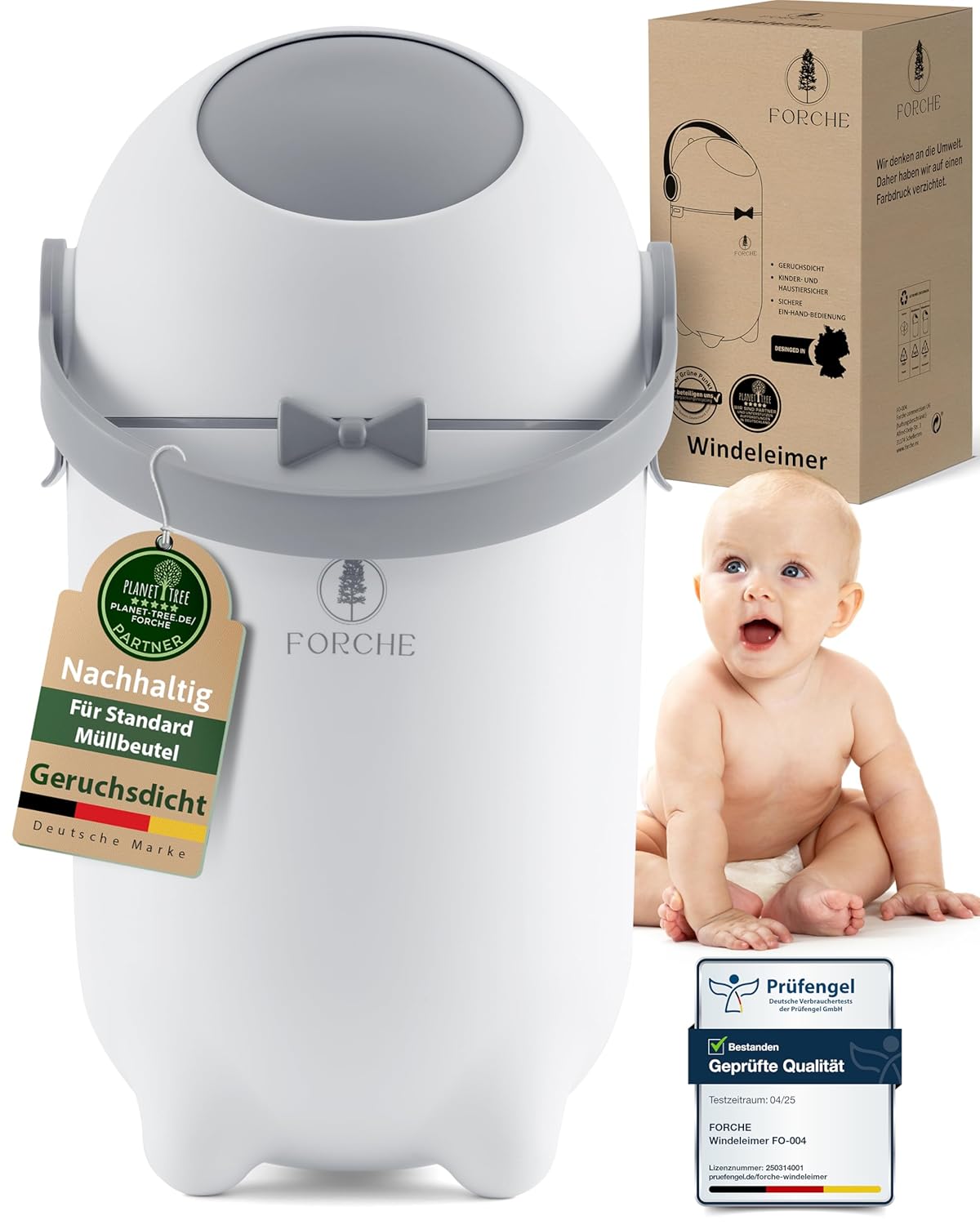 Forche® Windeleimer Baby Mülleimer Geruchsdicht Windelmülleimer ohne teure Nachfüllkassetten, perfekt für einen ganzen Tag,