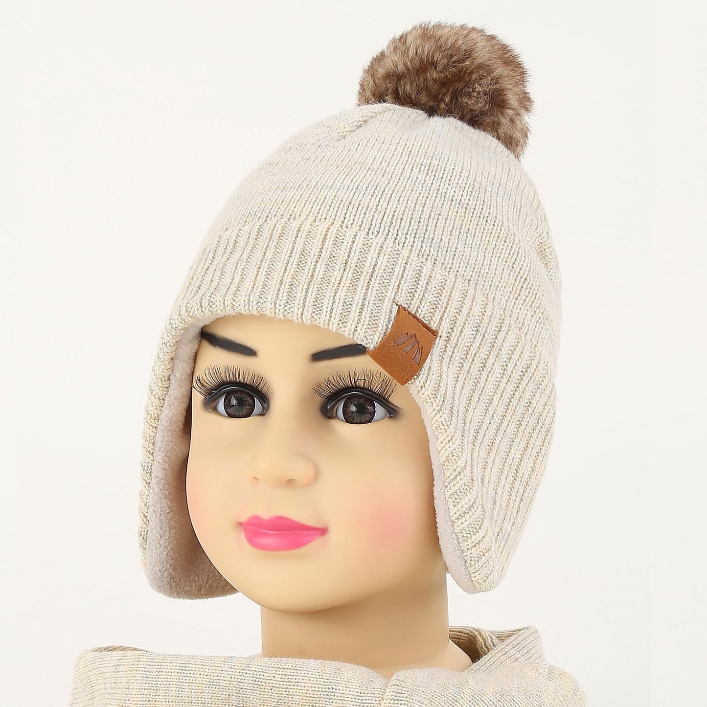 AHAHA Girls' Winter Hat, Earflap Beanie, Pompom Knitted Hats