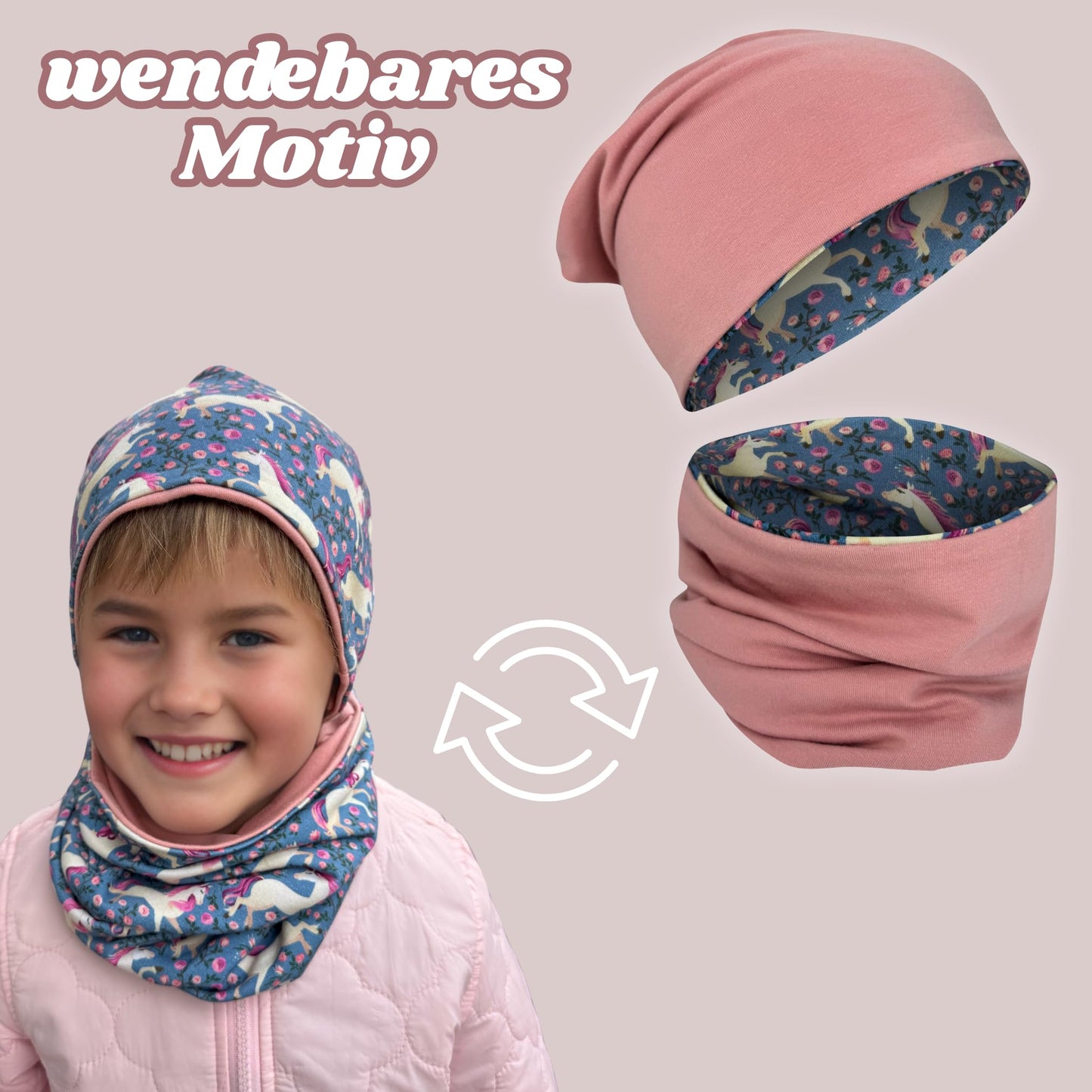 HECKBO Children's Beanie Hat & Scarf, Tube Scarf Set, for Girls and Boys, 95% Cotton, Autumn, Spring, Winter