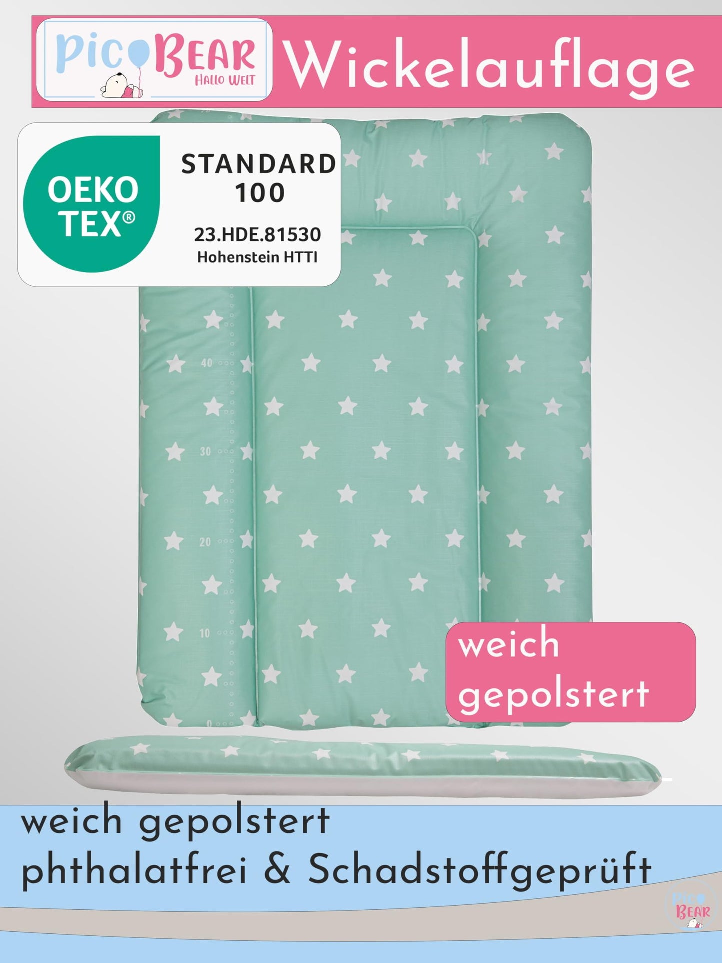 pic Bear Wickelauflage - hochwertige OEKO-TEX Wickeltischauflage - pflegeleichte Wickelunterlage - Auflage Wickelkommode - 85 x 72 cm - Sealife