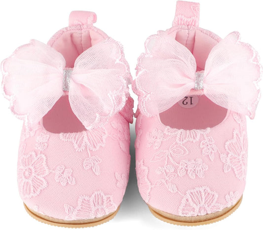 Cheerful Mario Baby Girl Shoes Baby Ballerina Shoes First Walker Shoes Christening Shoes with Bowknot PU Leather Baby Shoes