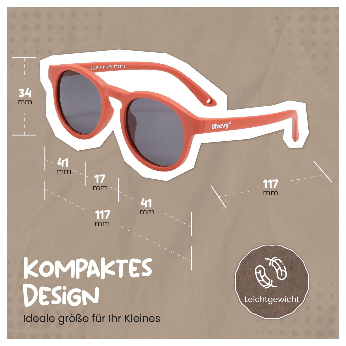 Maesy Kinder Sonnenbrille für Kleinkind und Baby - 1-3 Jahre - UV400 Polarisierter Schutz - Flexibler und Biegsamer Rahmen - Verstellbares Gummiband - Sichere und Bequeme Kindersonnenbrille - Bowi