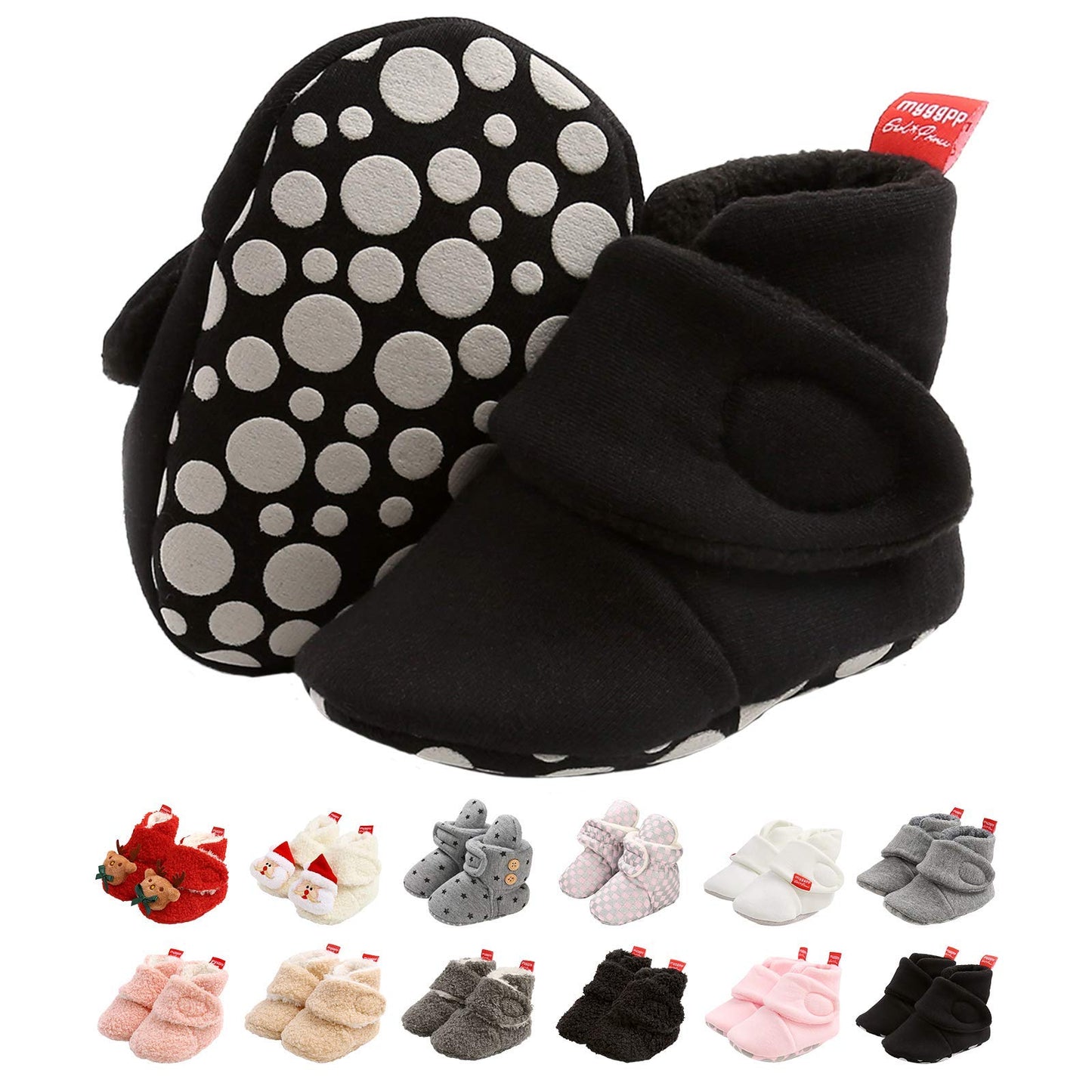 Edoton Infant Boys Girls Warm Slippers Winter White Cute Soft Cotton Unisex Non-Slip Baby Shoes for Christmas First Birthday Gift.