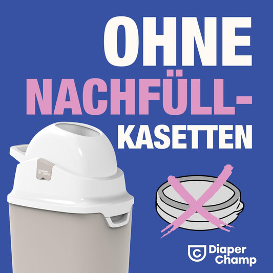 DIAPER CHAMP One Maxi Nappy Bin – Odour-Proof – Without Refill Cassettes – Works with Normal Conventional Bags, Bin Liners – for Approx. 60 Nappies – Beige, White