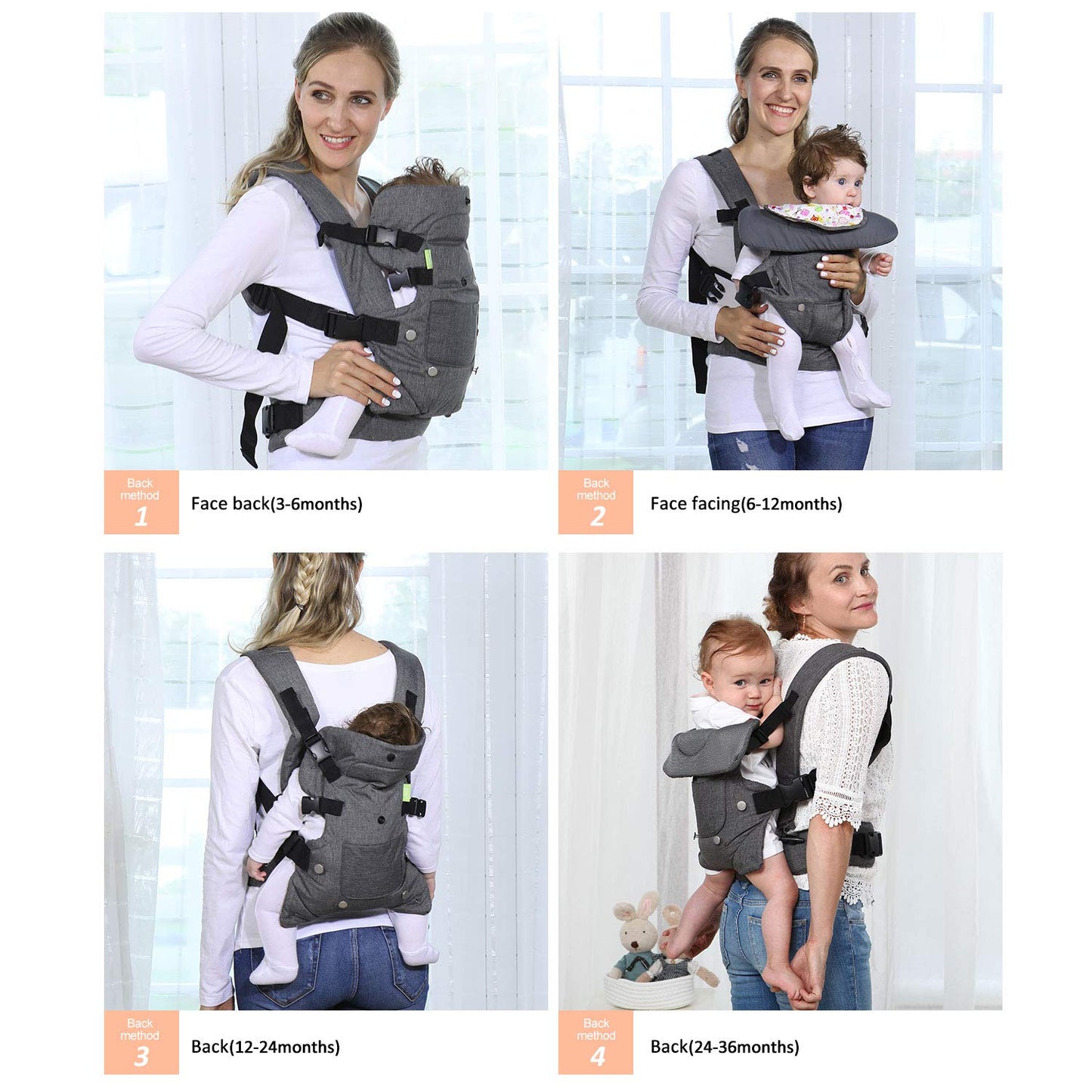 longdafei Babytrage, ergonomisches Design-Babytragetuch Cabrio mit atmungsaktivem Air-Mesh und verstellbaren Schnallen Baby Trage für Kleinkinder und Neugeborene