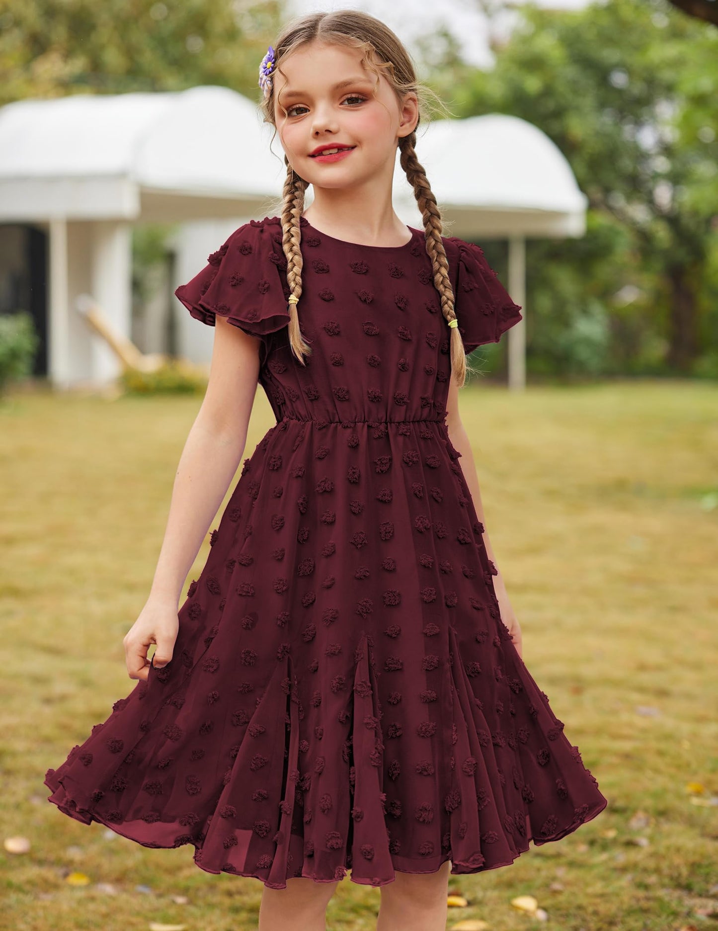 Flypigs Kleid Mädchen Festlich Hochzeit Party Kurzarm Sommer Freizeitkleid Prinzessin Chiffon Kleider Kinder Teenager Kleidung 3-12 Jahre