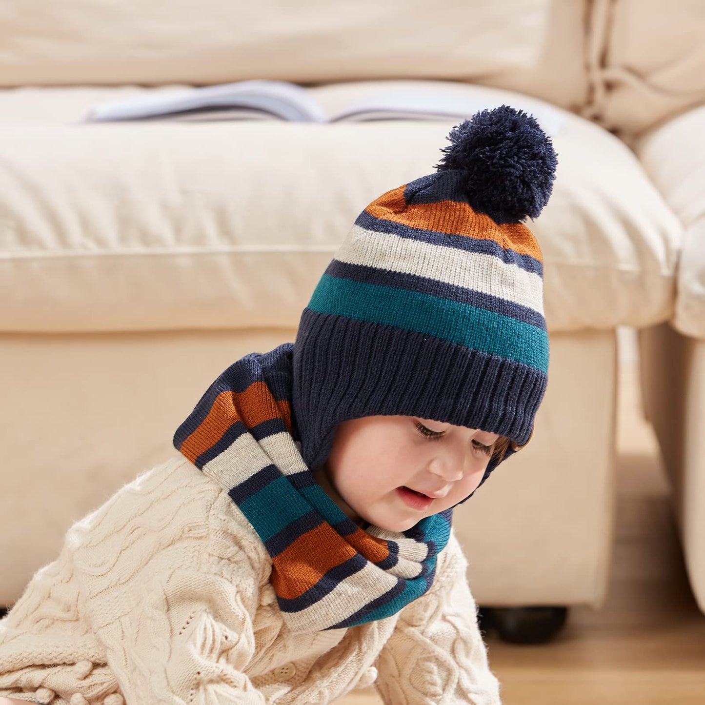 AHAHA Girls' Winter Hat, Earflap Beanie, Pompom Knitted Hats