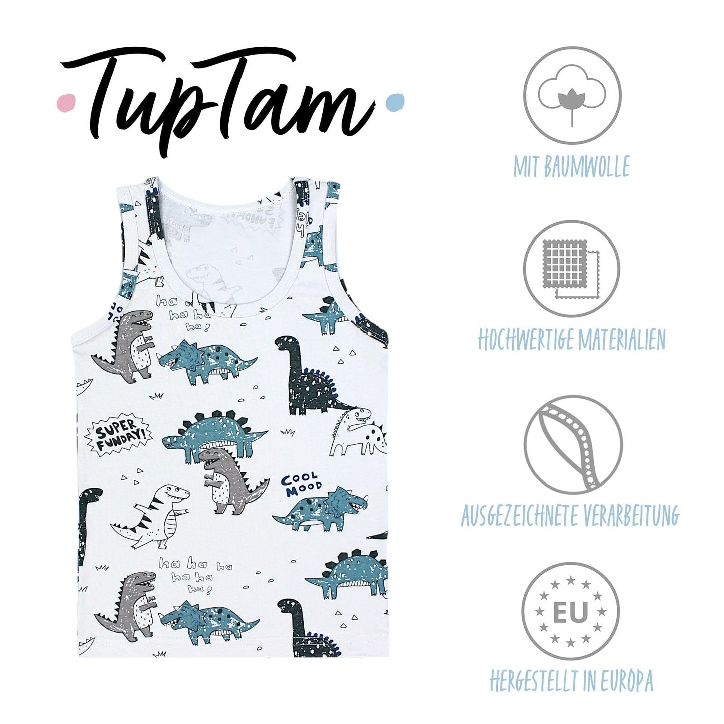 TupTam Unterhemden Jungen – 5er Pack Ärmellose Kinder Unterhemden, Baumwolle, Bequem & Atmungsaktiv