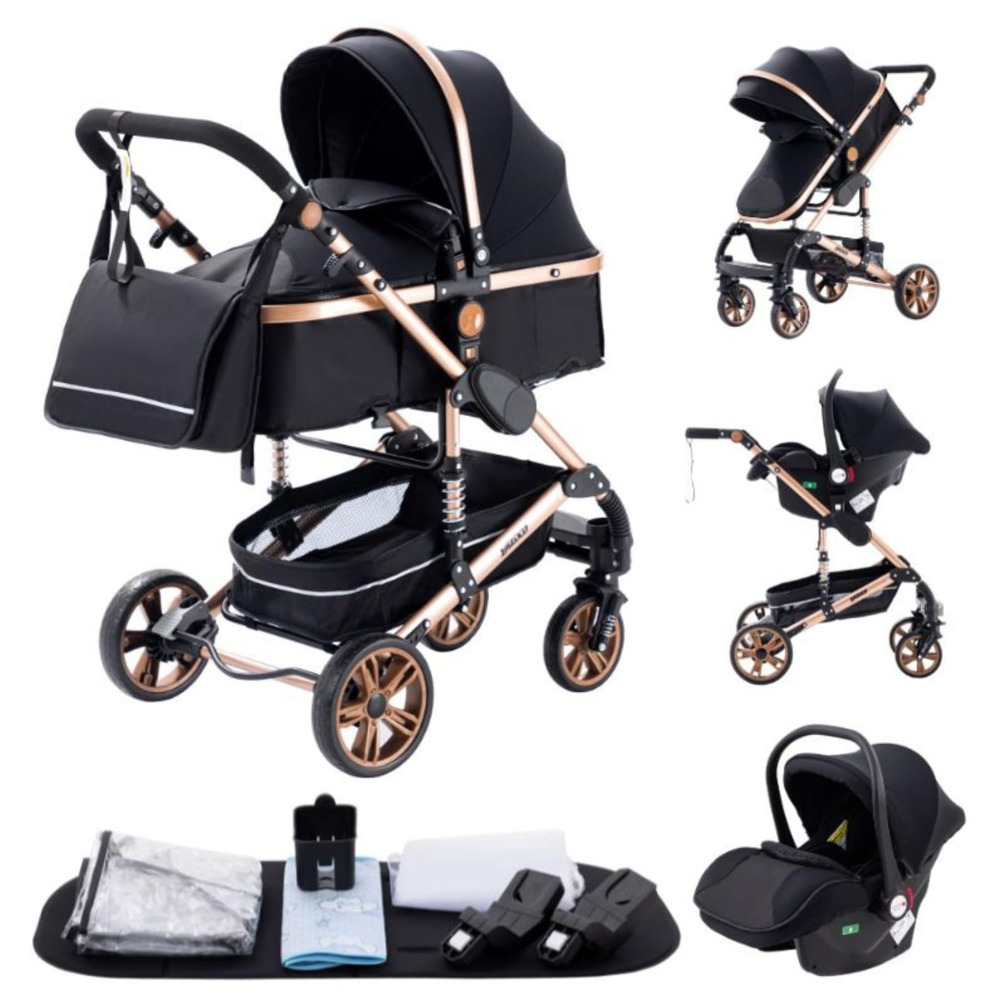YAZOCO Kinderwagen 3 in 1 Buggy Babybett Komplett Set mit einem Klick Zusammenklappbarer Kinderwagen, KombiKinderwagen Aluminiumrahmen für Neugeborene Sitzzubehör - Meloni2