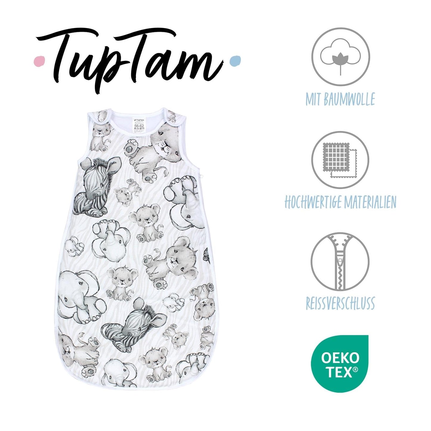 TupTam Baby Sleeping Bag 2.5 Tog - Oeko-Tex All-Year Sleeping Bag Children with Side Zip, Sleeveless
