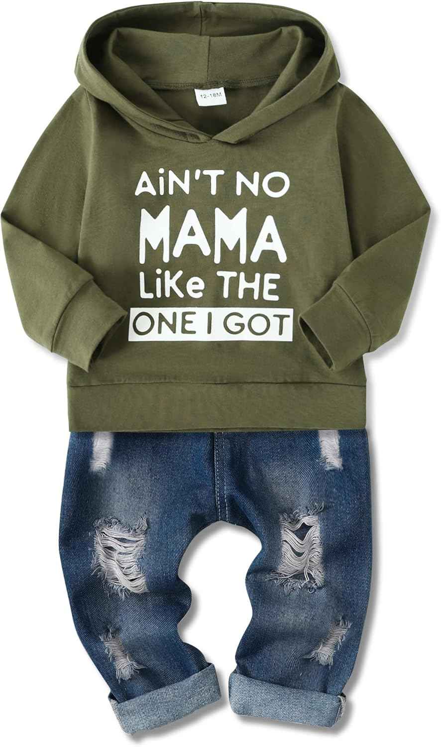 SOLOYEE Baby Boys Outfits Clothing Sets Toddler Clothing Boy 1-5 Years Letter Pattern Long Sleeves with Hood Sweatshirt and Baby Jeans Boy 2-Piece Set