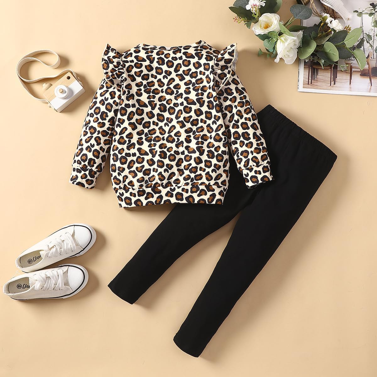 Unicorn Outfits for Little Girls 2 Pieces Ruffle Sleeve Sweatshirt + Leggings Autumn Leopard Clothing Sets 2-10 Years Old