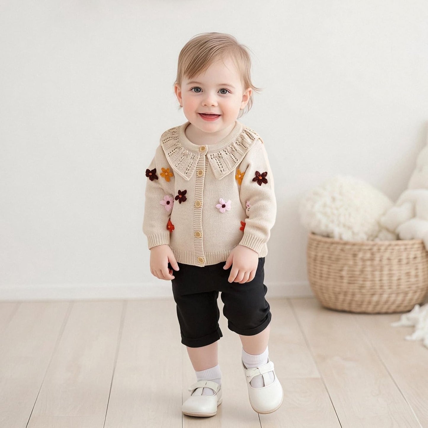 FOMOYUU Strickjacke für Kleinkinder und Neugeborene, Mädchen, langärmelig, Knopfleiste, Sweatshirt, Jacke, Herbst-Outfits