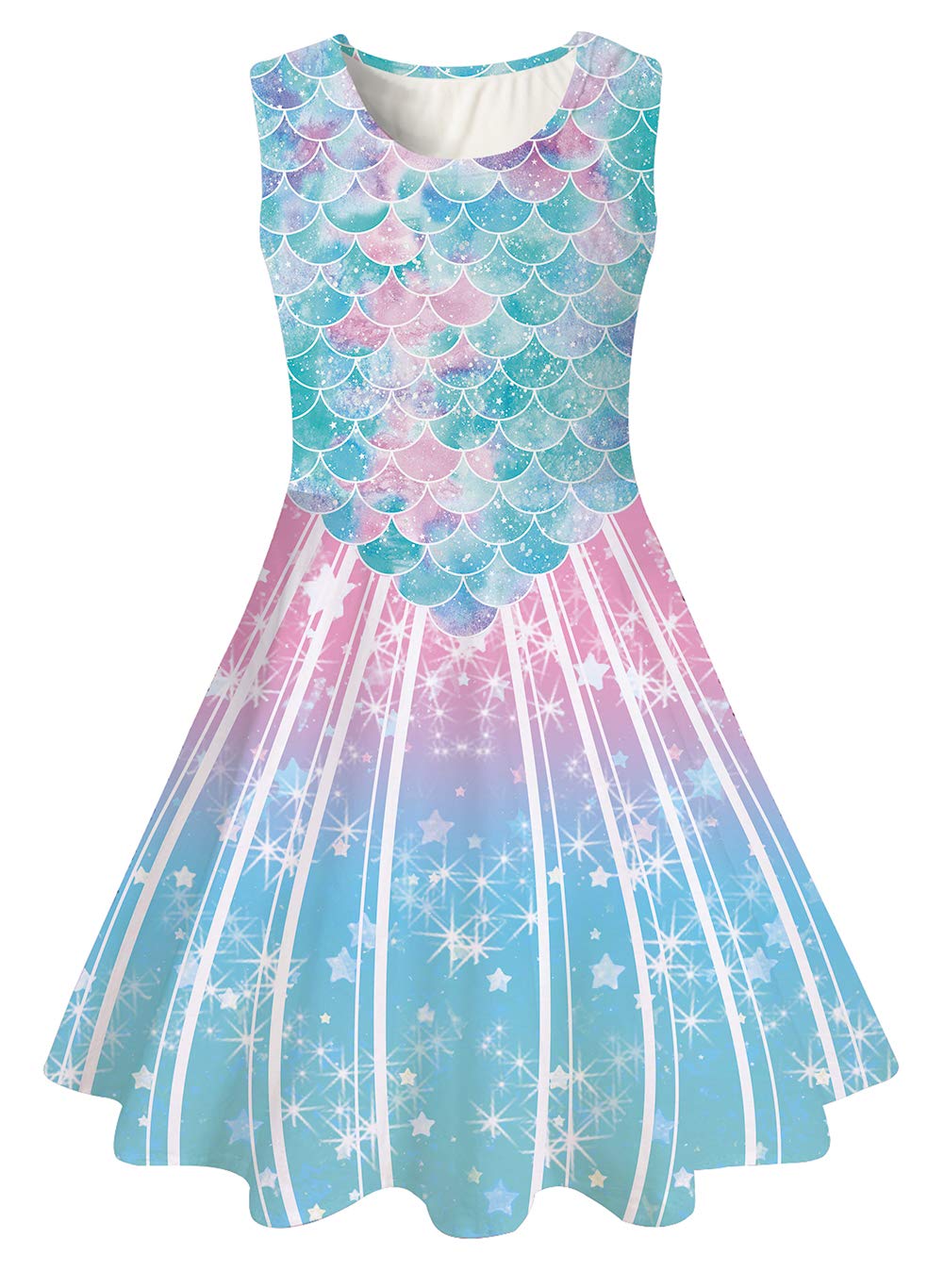 AIDEAONE Mädchenkleid Schmetterling A-Linie Ärmelloses Sommerkleid Buntes Kleid 4-12 Jahre
