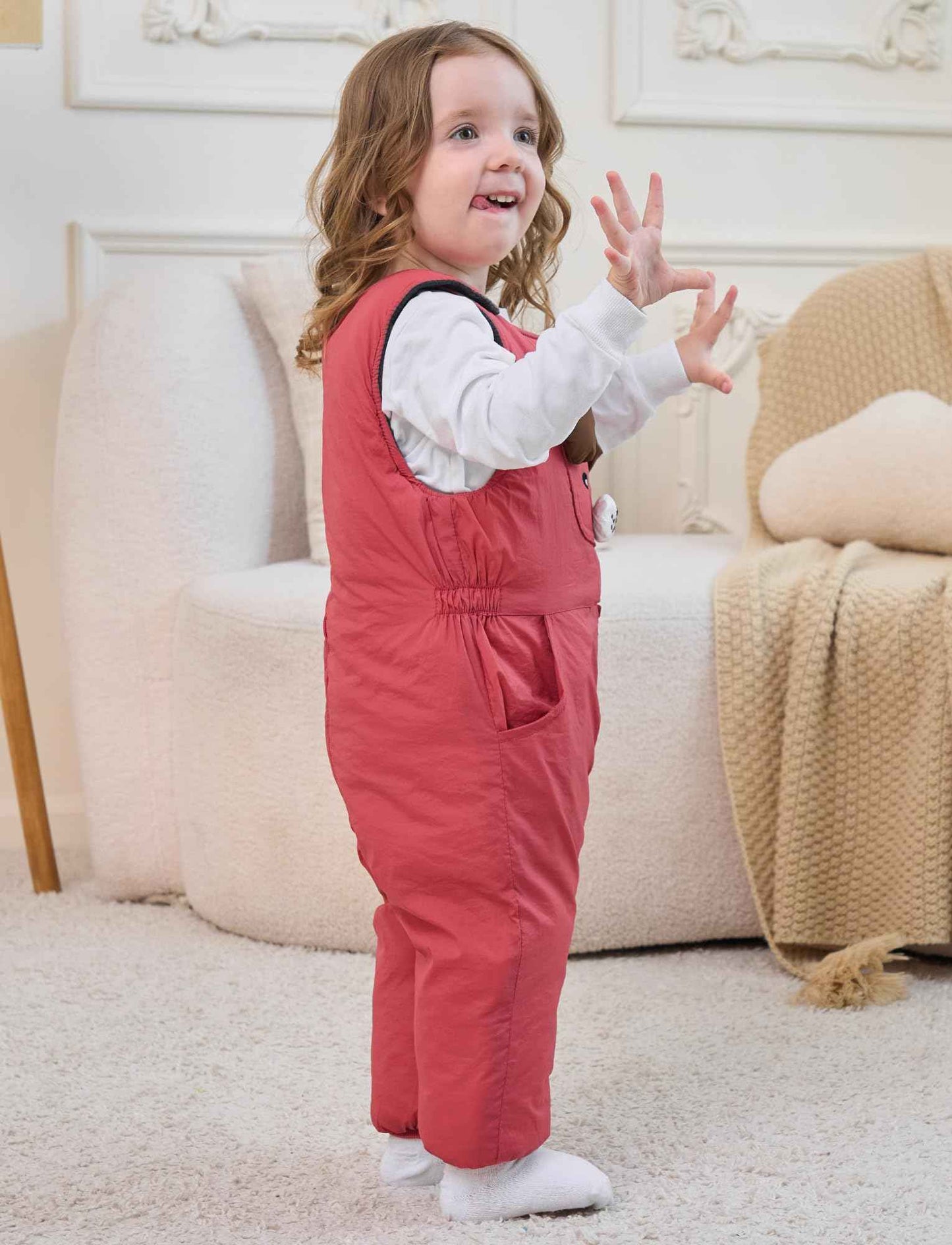 FEOYA Baby snowsuit winter stitch girls winter jacket fleece cute. Children's clothing sleeveless fashion boys romper lined round neck collar warm with zip black 9 months - 4 years