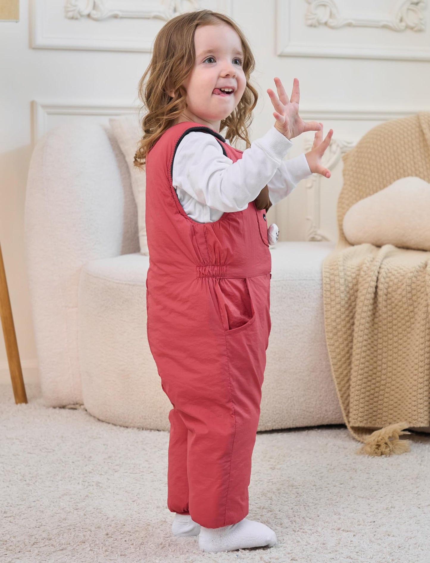 FEOYA Baby snowsuit winter stitch girls winter jacket fleece cute. Children's clothing sleeveless fashion boys romper lined round neck collar warm with zip black 9 months - 4 years