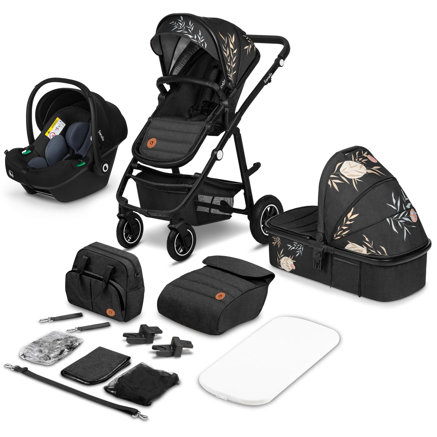 LIONELO MERIL 3-in-1 Multifunktionaler Kinderwagen 0-48 Monate Bis zu 22 kg, Babywanne bis zu 9 kg, Kindersitz bis zu 13 kg, Geländeräder 360°, Vollfederung, XXL-Verdeck mit UPF50+ - Meloni2