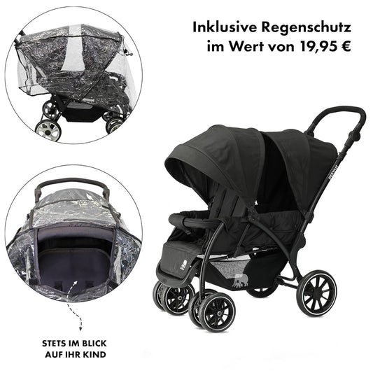 Deryan Elena Duo Tandem for Children - Double Duet with 5-Point Harness System and Adjustable to 4 Years (Black)