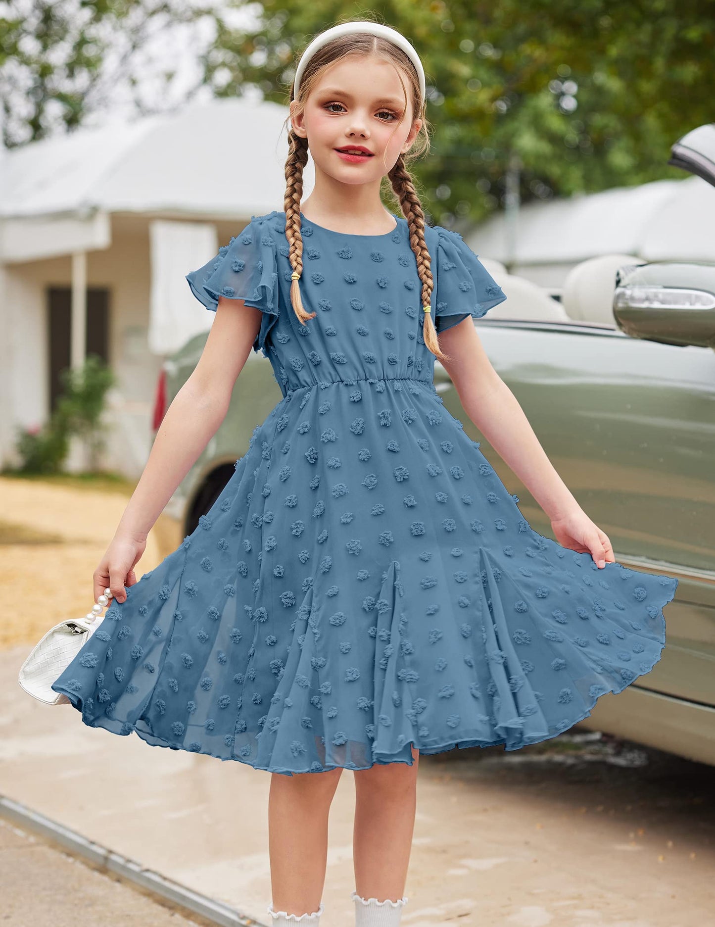 Flypigs Kleid Mädchen Festlich Hochzeit Party Kurzarm Sommer Freizeitkleid Prinzessin Chiffon Kleider Kinder Teenager Kleidung 3-12 Jahre