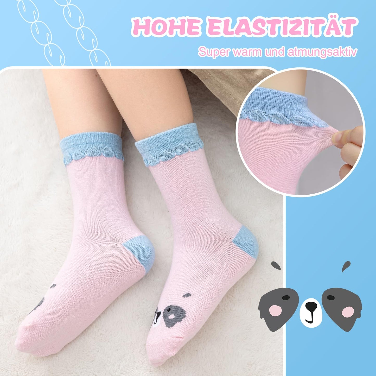 Cirorld Socken Kinder Mädchen Lustige Einhorn Meerjungfrau Tiergesicht Socken Süße Bunte Kindersocken Baumwolle Socken, 2-14 Jahre 6 Paare