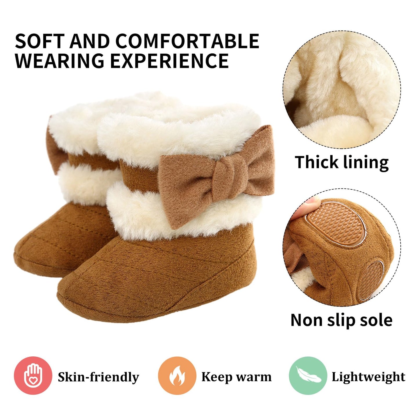 Tolaler Baby Newborn Fleece Booties Unisex, Thickened Lining, Warm Baby Winter Shoes, Adjustable Non-Slip with Soft Sole, Baby Booties/Everyday Wear (0–18 Months)