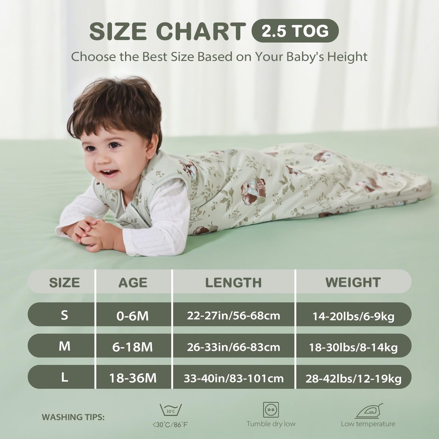 Mosebears Winter Sleeping Bag Baby 2.5 Tog, Bamboo Fibre Baby Sleeping Bag, Extremely Soft and Warm L (18-36 Months)