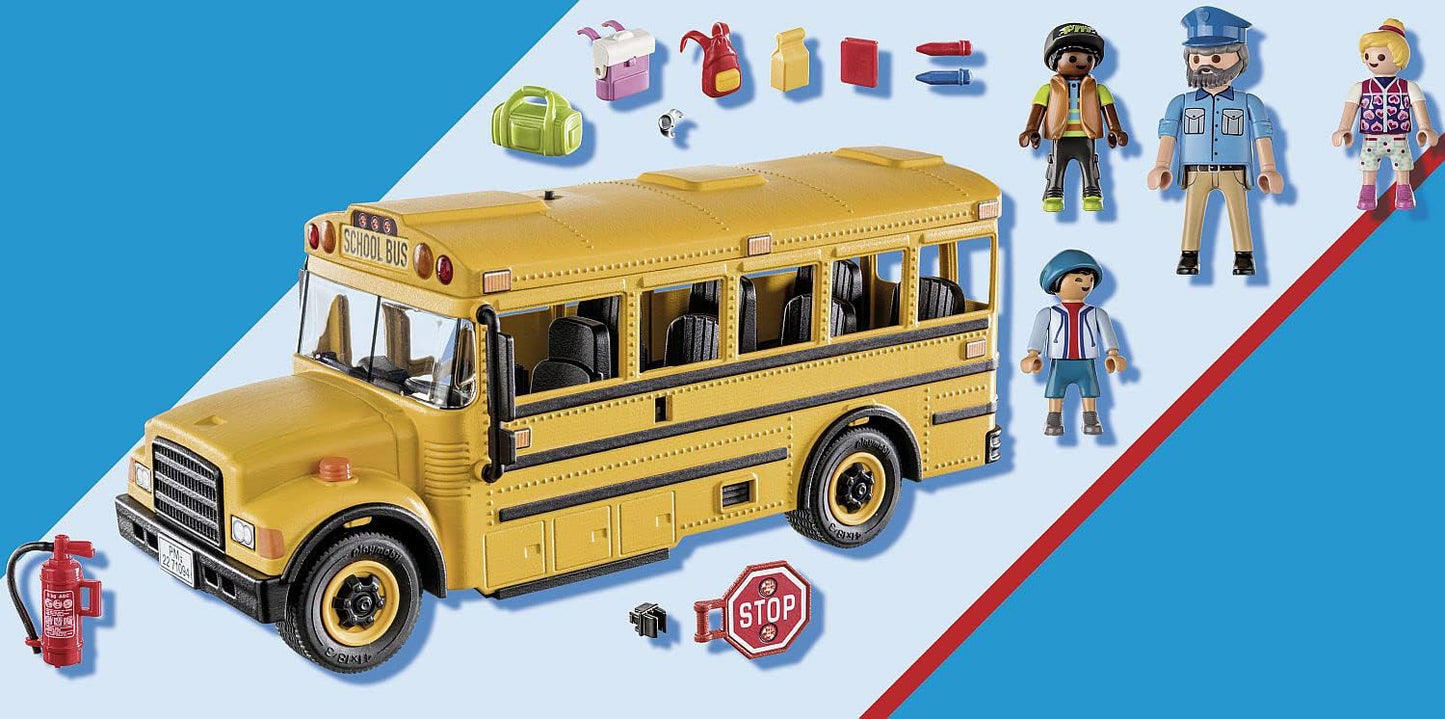 PLAYMOBIL City Life 71094 US School Bus Toy Bus with Flashing Light, Toy for Children from 4 Years