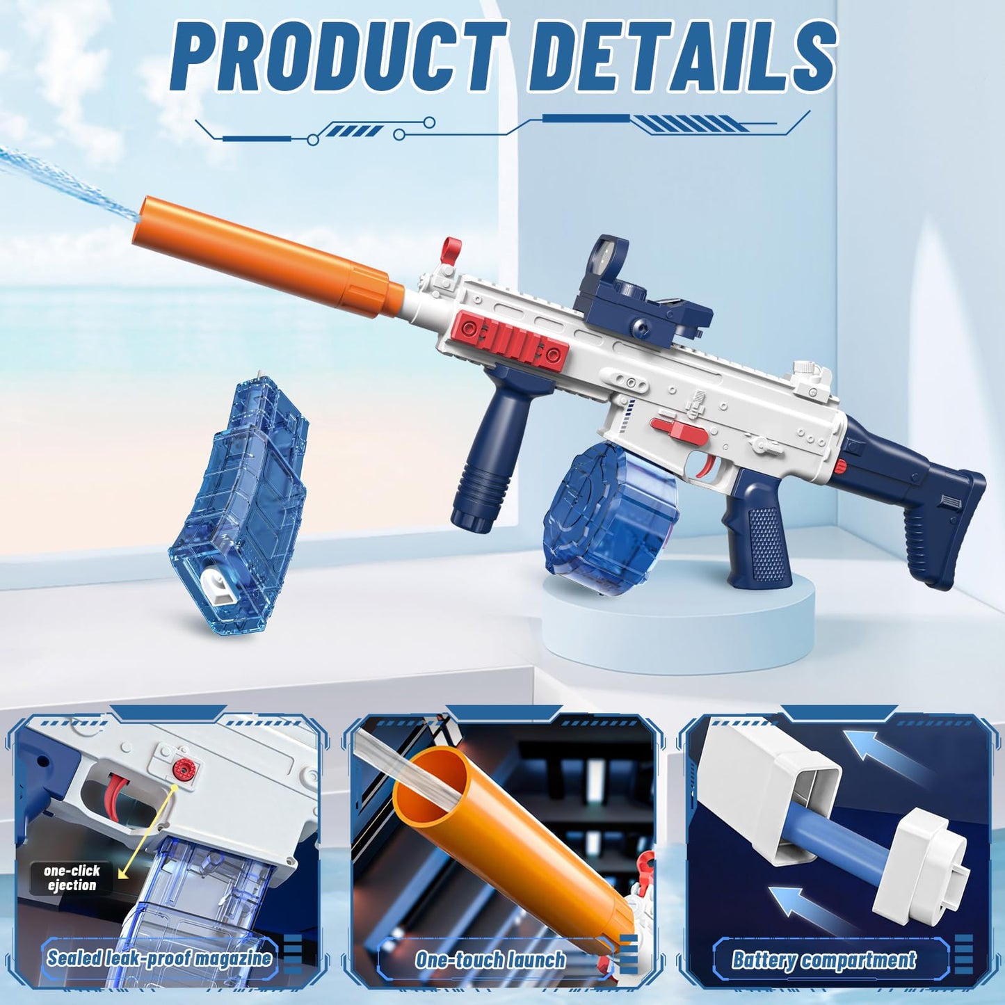 Elektrische Wasserpistole Sehr Stark Wassermaschinenpistole mit Wiederaufladbare Batterie Squirt Gun Wasser Spielzeug bis zu 20ft,Outdoor Water Gun Schießspiel für Erwachsene and Kinder (Blau)