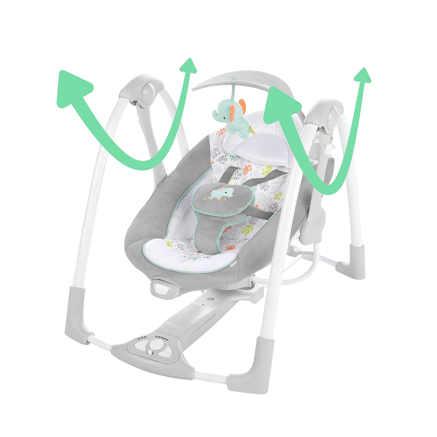 Ingenuity Hugs & Hoots zusammenklappbare & tragbare Babyschaukel, 5 Schaukelgeschwindigkeiten, 8 Melodien, 3 Naturgeräusche, Lautstärkeregulierung und Spielzeugbügel, ab der Geburt bis 9kg