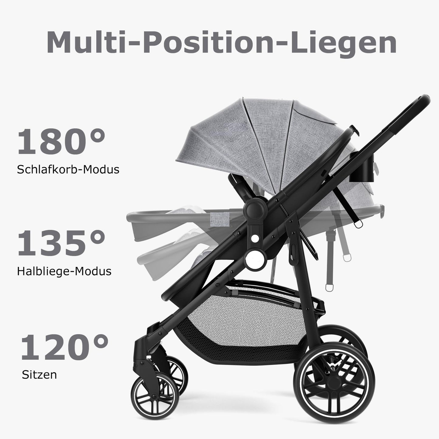 DREAMADE Kinderwagen klappbar, 3 in 1 Buggy mit umkehrbarem Sitz, Verdeck, Aufbewahrungskorb, Becherhalter & 5-Punkt-Sicherheitsgurt, Reisebuggy für Baby 0-6 Monate (Schwarz)