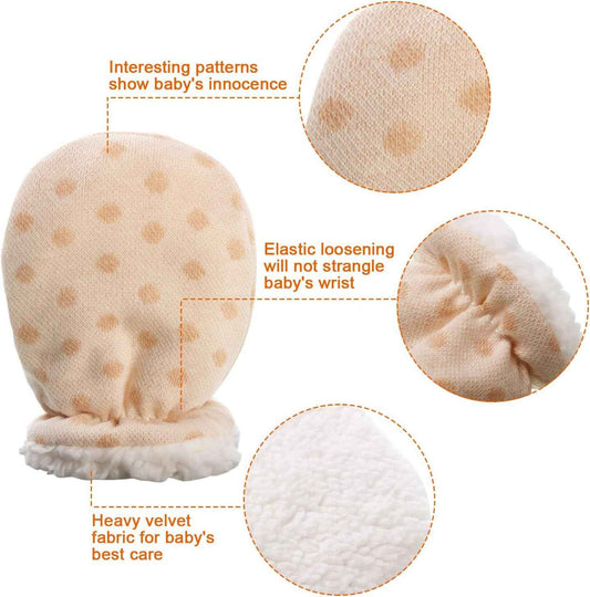 3 Pairs of Baby Mittens, Warm Cotton Gloves, Unisex, For Infants / Newborns, Wool Lined Gloves for 0-12 Months - Colour B