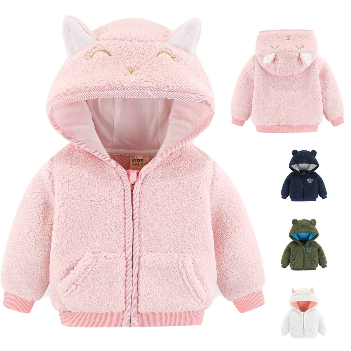 Gajaous Newborn Baby Girls Boys Fleece Hooded Jacket Zip Bear Coat Warm Winter Outwear