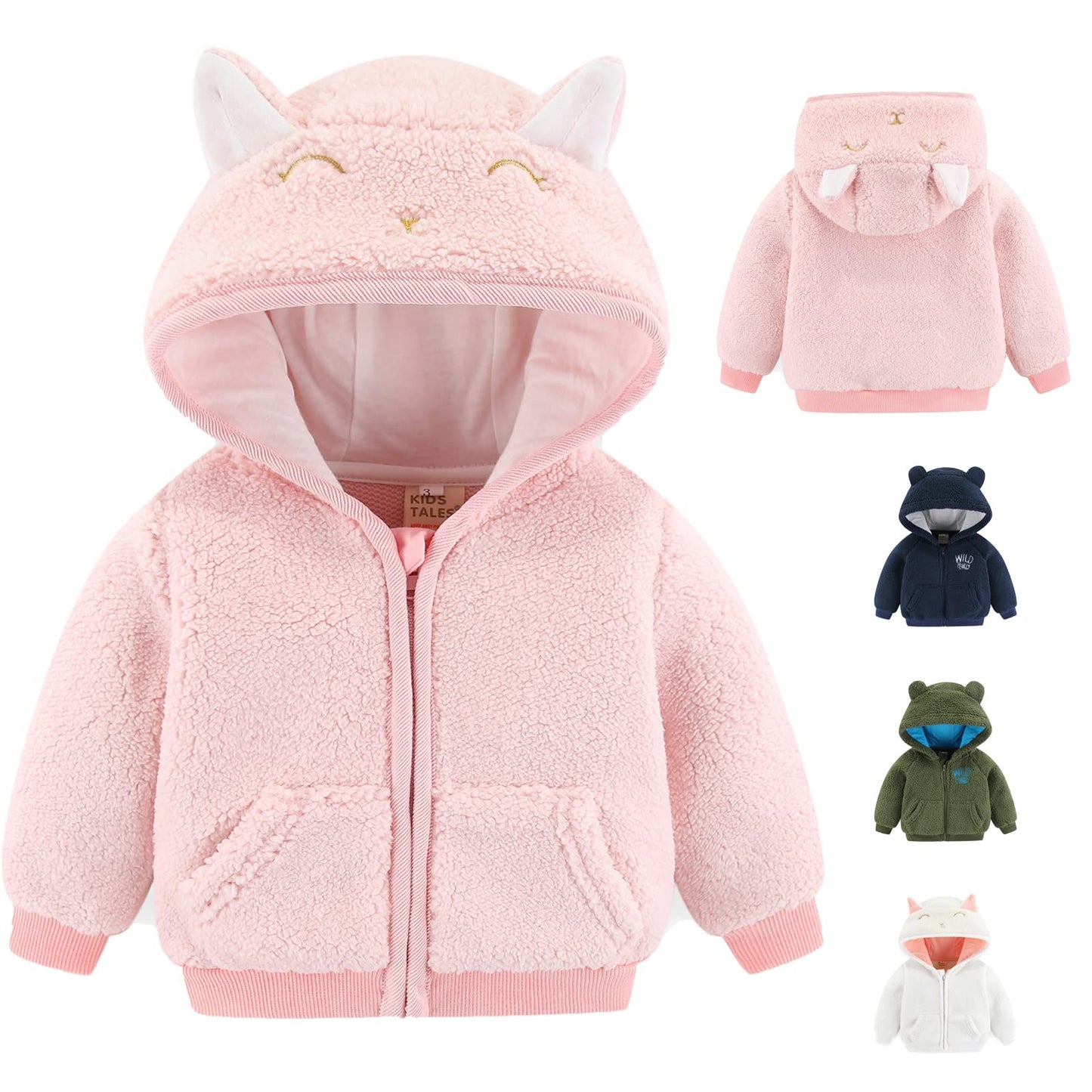 Gajaous Newborn Baby Girls Boys Fleece Hooded Jacket Zip Bear Coat Warm Winter Outwear
